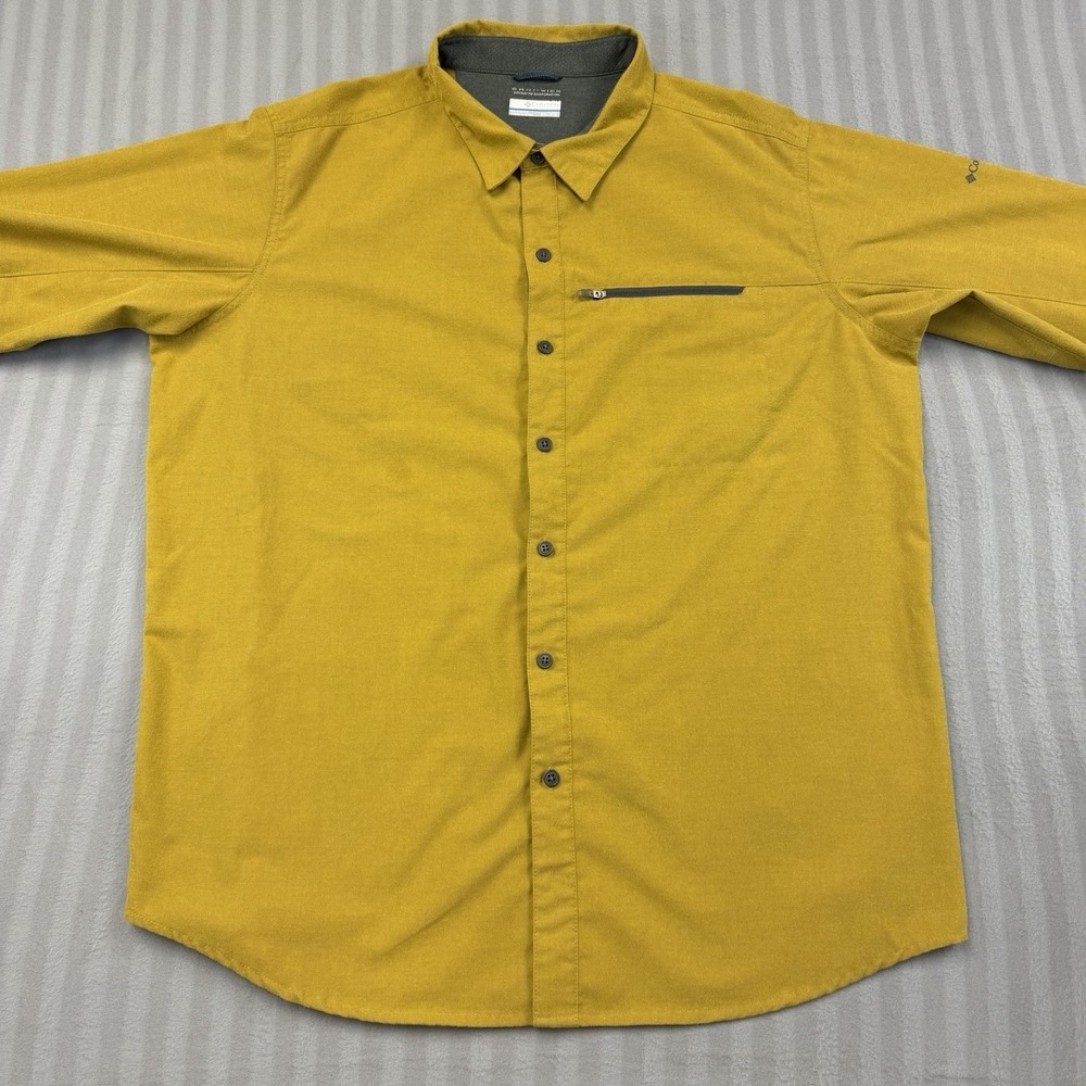 COLUMBIA Long Sleeve Button Down Shirt Mens 2XL Yellow Omni Wick Zip Pocket